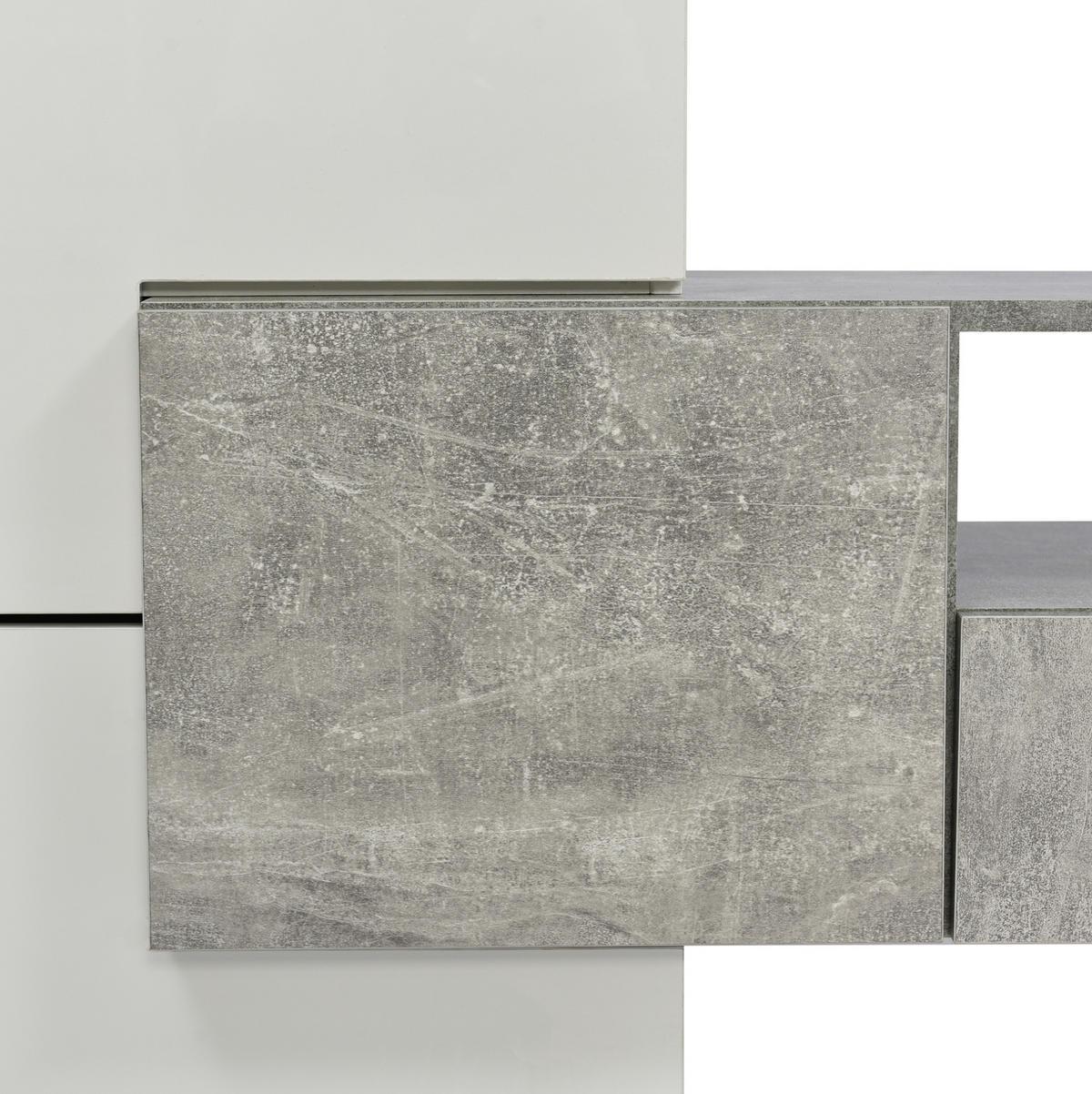 LOWBOARD 200/35/60 cm in Hochglanzweiß und Beton aus MDF mit LED-Beleuchtung - Weiß, Holzwerkstoff (30/60/200cm) - OKMYHOME