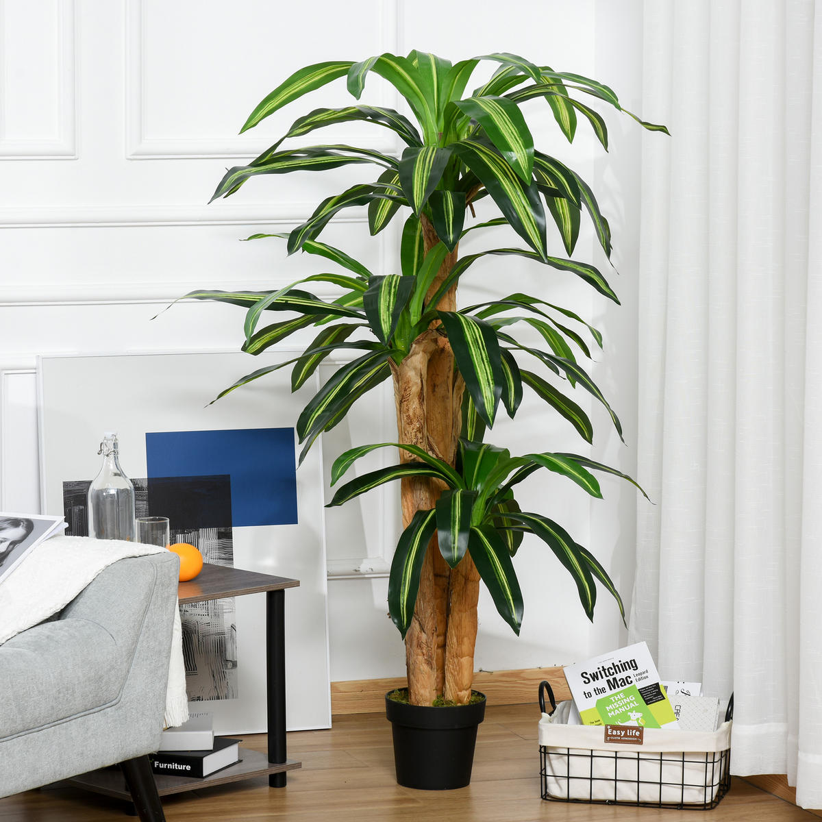 KUNSTPFLANZE, Künstliche Drachenbaum-Pflanze, 66 Moosblätter, für Garten & Büro, Ø20x160 cm, Grün - Multicolor, Kunststoff (160cm) - FORIOUS