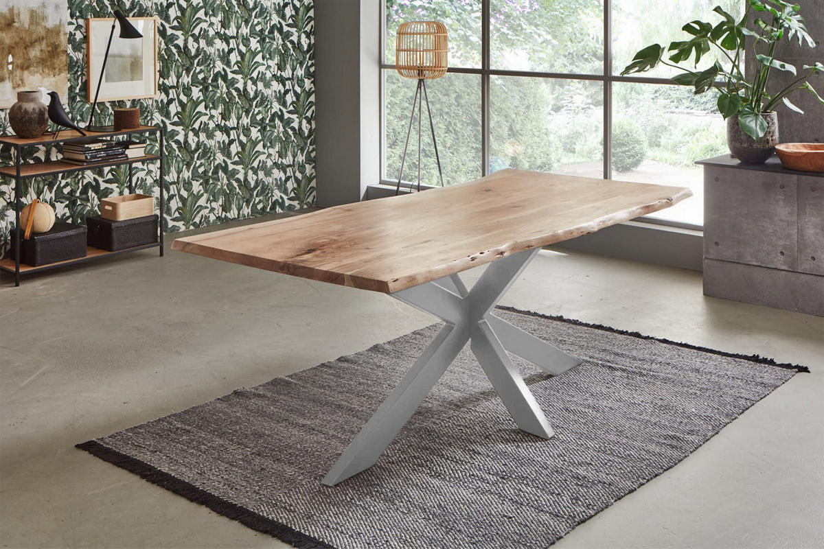 ESSTISCH TABEA - Beige/Silberfarben, Holz/Metall (100/200/77cm) - SAM