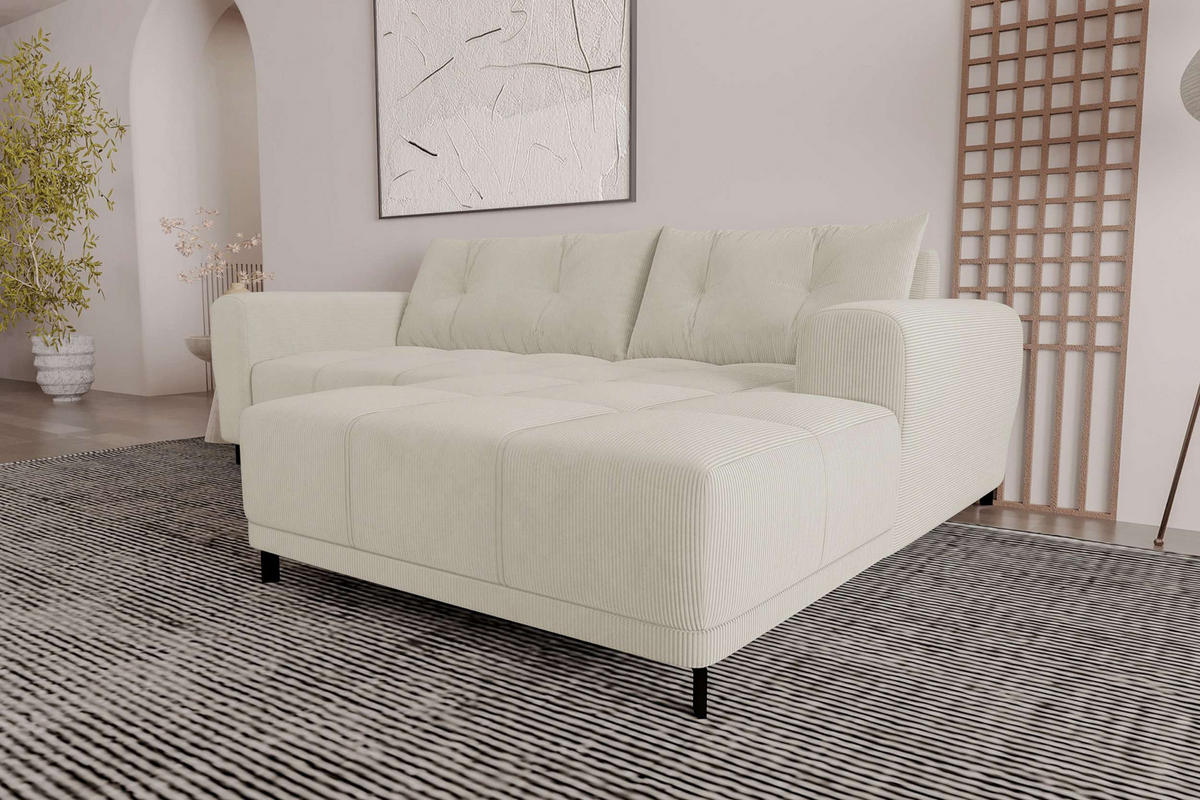 ECKSOFA Massimo Cordstoff Greige inkl. Schlaffunktion Rechts - Greige/Schwarz, Textil/Metall (246/177cm) - 99rooms