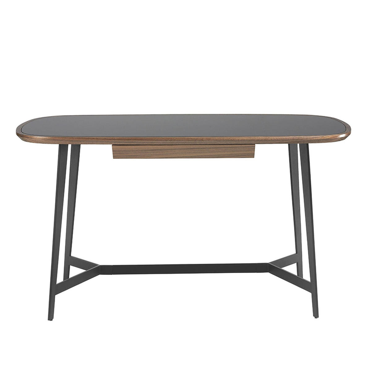 SCHREIBTISCH Schreibtisch Nussbaum und schwarzem Stahl mit schwarzer Glasplatte 140/72/76 cm - Walnussfarben/Schwarz, Holz/Metall (72/140/76cm) - ANGEL CERDA