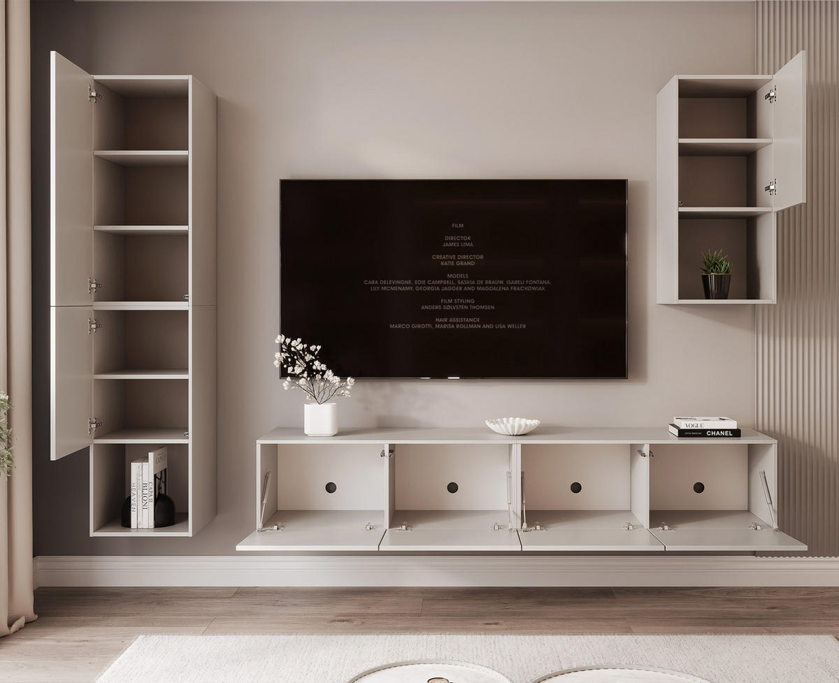 WOHNWAND ANGEL LINE III 3-teilig, mit LED-Beleuchtung, Kaschmir - Kaschmir, Holzwerkstoff (240/216/40cm) - Idohome