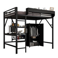 HOCHBETT 140/200 cm in Schwarz mit Schreibtisch, Kleiderschrank und Stauraum - Schwarz, Holzwerkstoff (140/200cm) - BEAOK