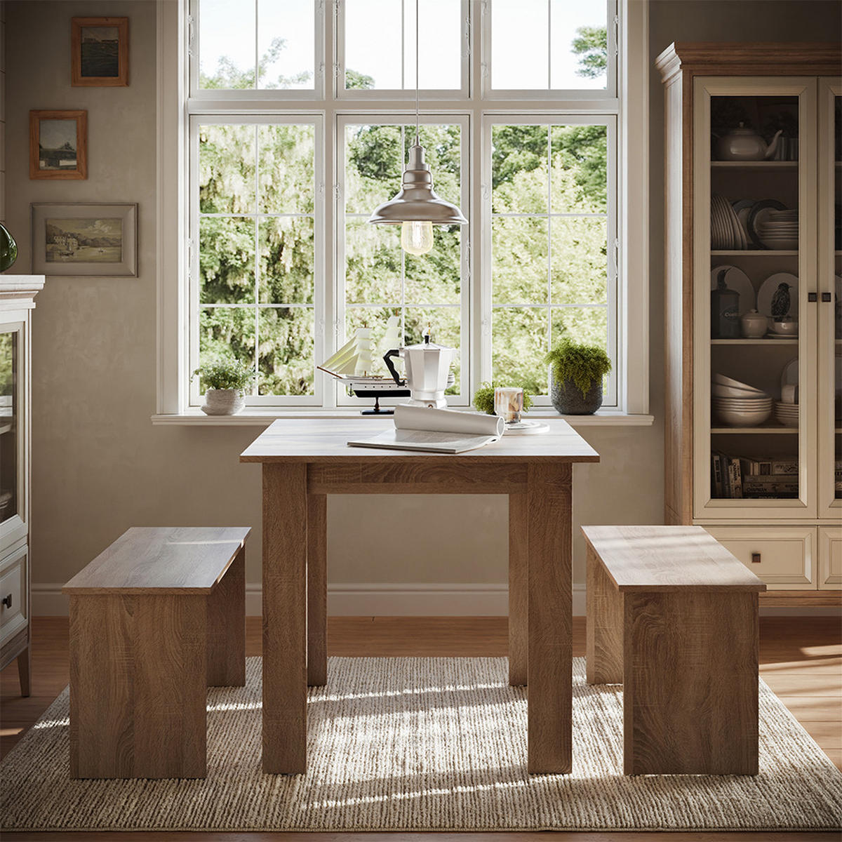 ESSTISCH SET Sentio Sonoma 80 x 80 cm mit 2 Bänken - Sonoma Eiche, Holzwerkstoff (80/73/80cm) - Vicco