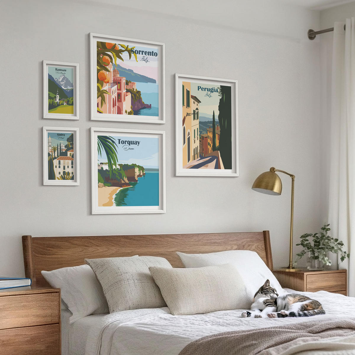 BILDER SET 5er Set - 50x50 cm & 20x30 cm & 40x60 cm Weißer Rahmen - Ansichten europäischer Häfen - Weiß, Kunststoff (40/60cm) - TULUP