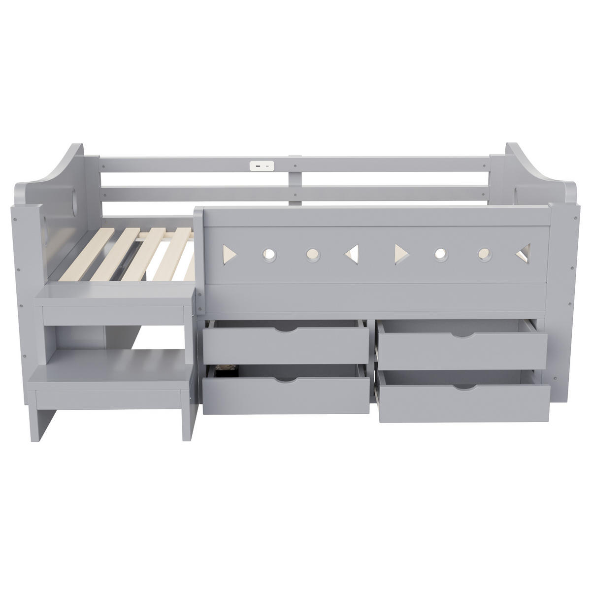 STAURAUMBETT 90/200 cm mit LED und 4 Schubladen, DE-41634, in Grau - Grau, Holzwerkstoff (90/200cm) - ComfortXL