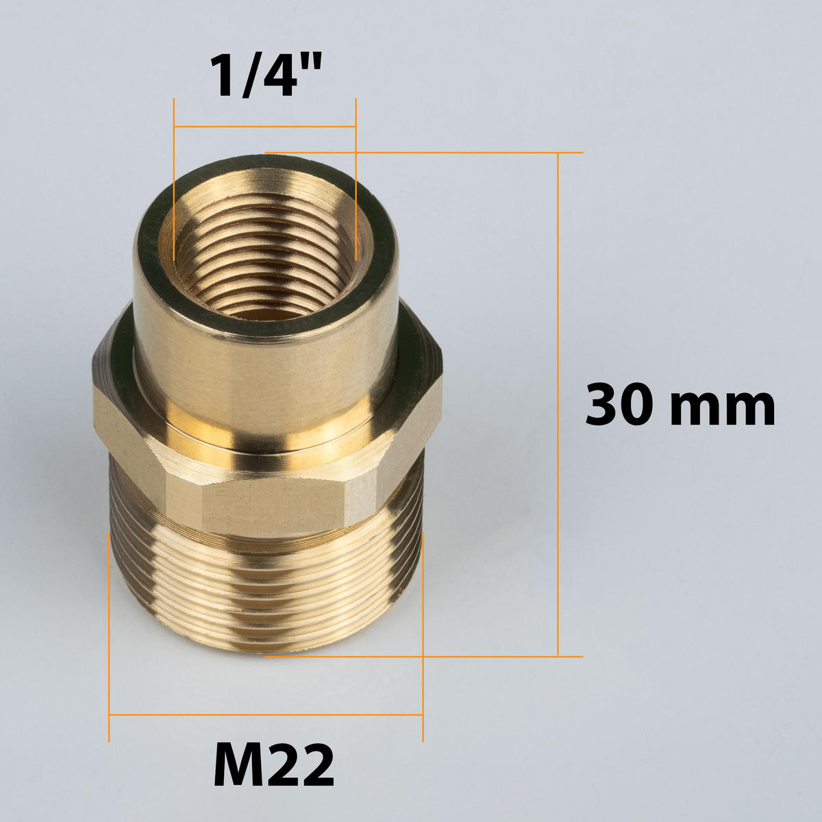 ADAPTER M22-1/4, M22x1,5 mm Außengewinde auf 1/4" Innengewinde, Stift 14 mm, Messing - Multicolor, Kunststoff/Metall (10/10/10cm)