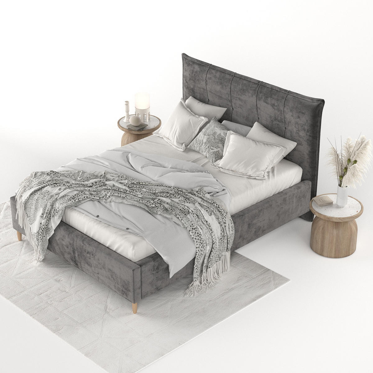 POLSTERBETT Plaza 120/200 cm Anthrazit im Lotta Stoff - Anthrazit/Naturfarben, Holz/Holzwerkstoff (120/200cm) - AltaBeds