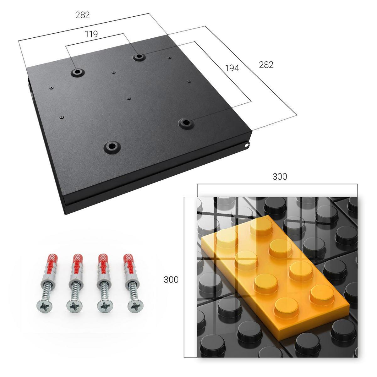 SCHLÜSSELBOX Schwarz 30x30 cm- Türöffnung nach rechts - Gelber Block - Gelb, Metall (30/30/5cm) - TULUP