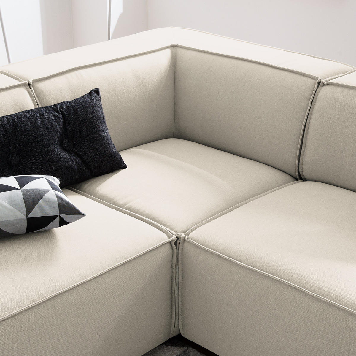 ECKSOFA mit Ottomane - Schwarz/Weiß, Kunststoff/Textil (260/234cm) - home24