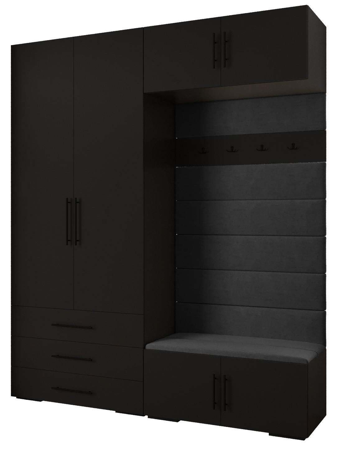 Abiks Möbel Garderoben-Set Schwarz, Schwarz, Schwarz 200x236.7x47 cm