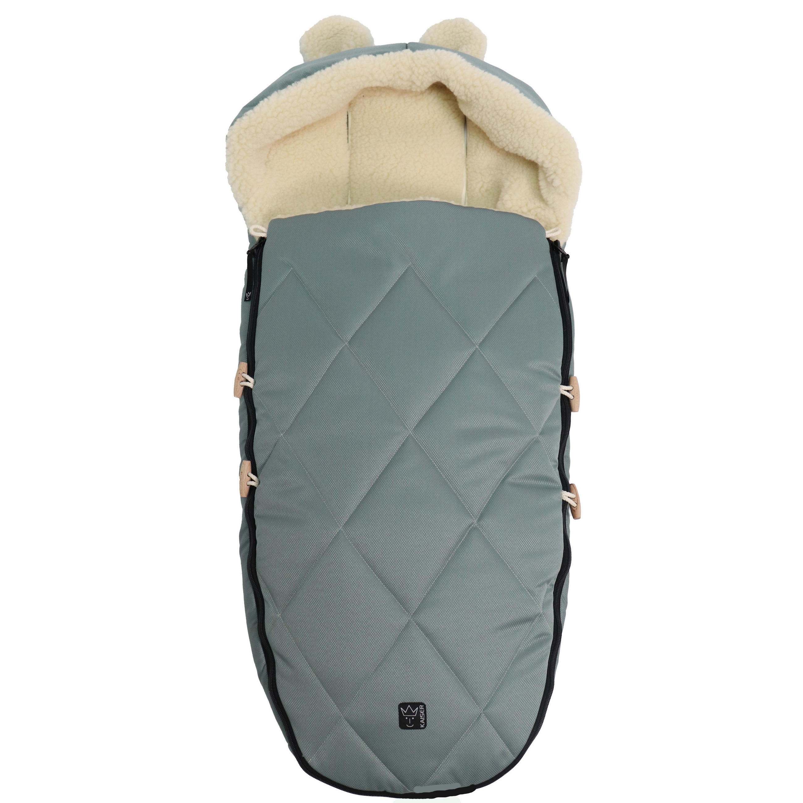 KINDERWAGENFUSSSACK XL EARS WOOL, slit green - Grün, Naturmaterialien (43/93cm) - Kaiserbaby