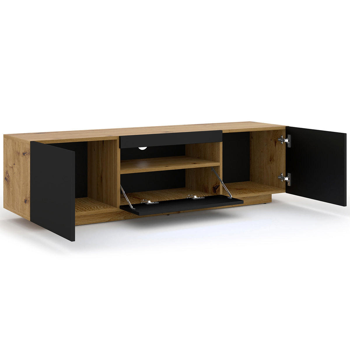 TV STOLÍK Aurus Drevo a čierna farba - čierna/farba duba, kompozitné drevo (150/36/37cm) - Petits-meubles