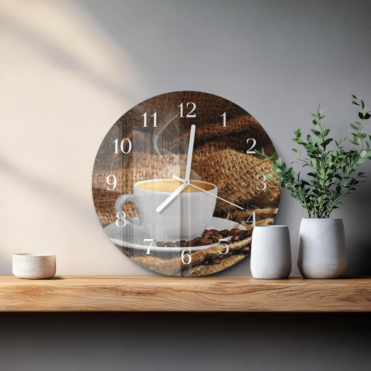 WANDUHR fi30 cm - Kaffeebohnen - Braun, Glas (30/30/0.4cm) - TULUP