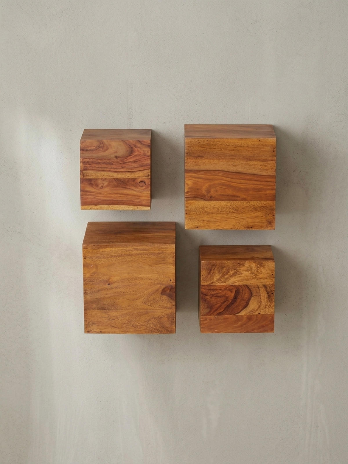 WANDREGAL Massivholz Modern Stil 4er Set Cubes Design verschiedene Größen - Braun, Holz (25/25/25cm) - KADIMA DESIGN