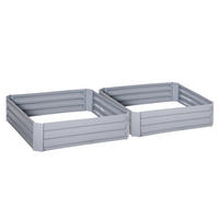 PFLANZENBEET-SET, Pflanzkübel, Blumenkübel für Garten, Terrasse, Verzinkter Stahl, Grau, 100 x 100 x 30 cm - Grau, Holz (100/30/100cm) - Outsunny