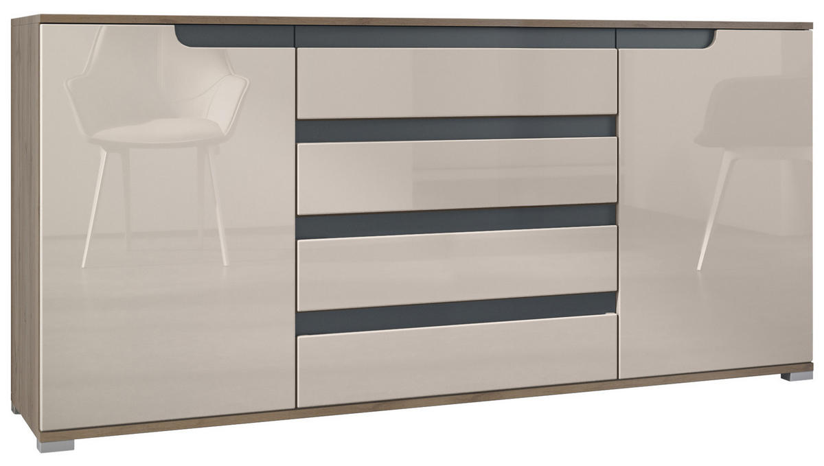 SIDEBOARD Sylt Sandgrau Hochglanz / Anthrazit matt - Sandfarben, Holzwerkstoff (166.5/75.5/35cm) - Vladon