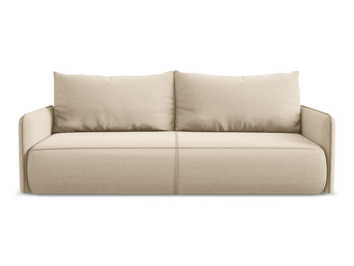 3-SITZER SOFA mit Schlaffunktion Samt Stoff Beige - Beige/Creme, Kunststoff/Textil (216/86/105cm) - Makamii