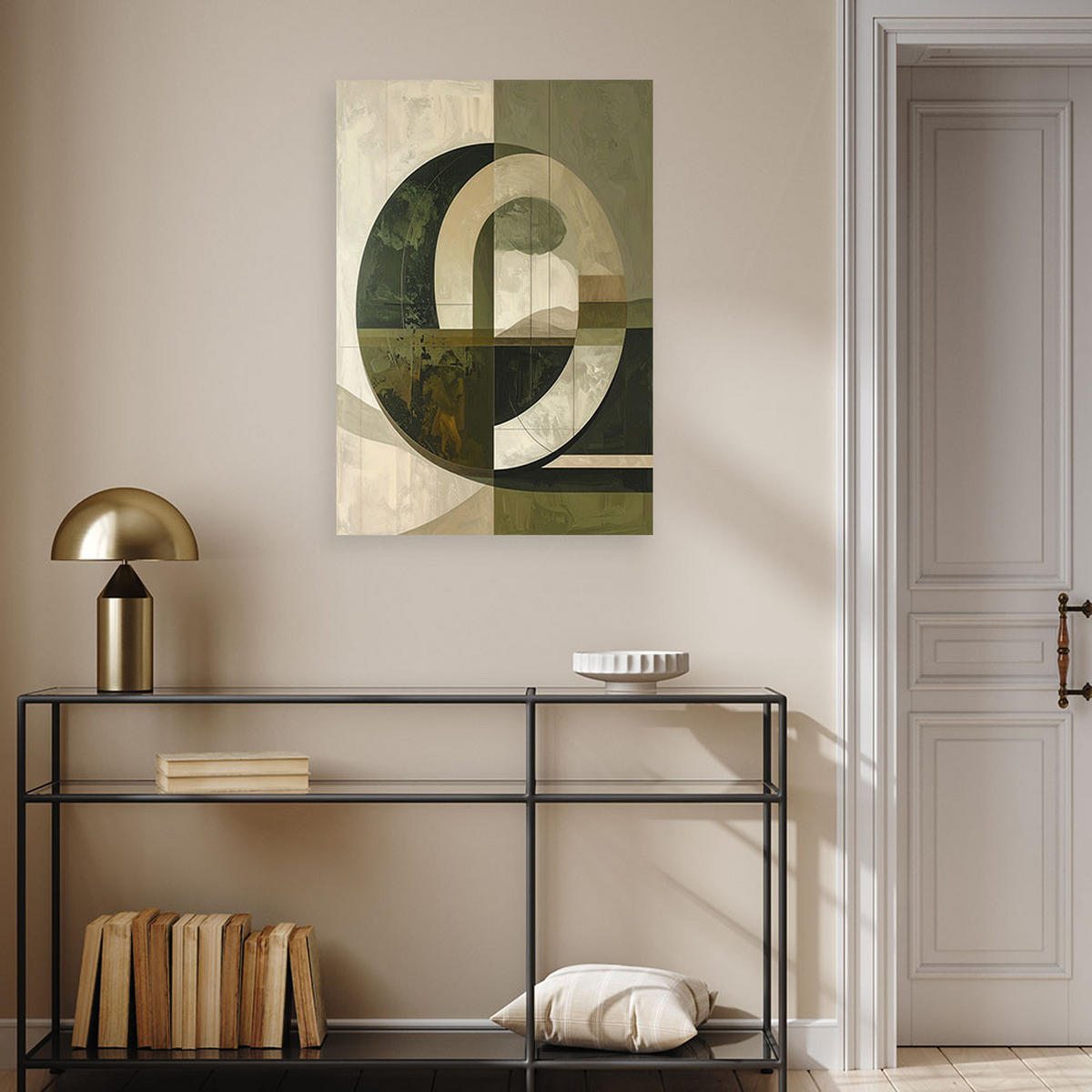 LEINWANDBILDER, Geometrische Komposition in Grün- und Beigetönen - Grün, Textil (40/60cm) - Feeby