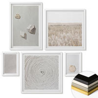 WANDBILDER 5er-Set - 50x50 cm & 20x30 cm & 40x60 cm Weißer Rahmen - Leichte Boho-Sandtexturen - Weiß, Kunststoff (40/60cm) - ArtPrintCave