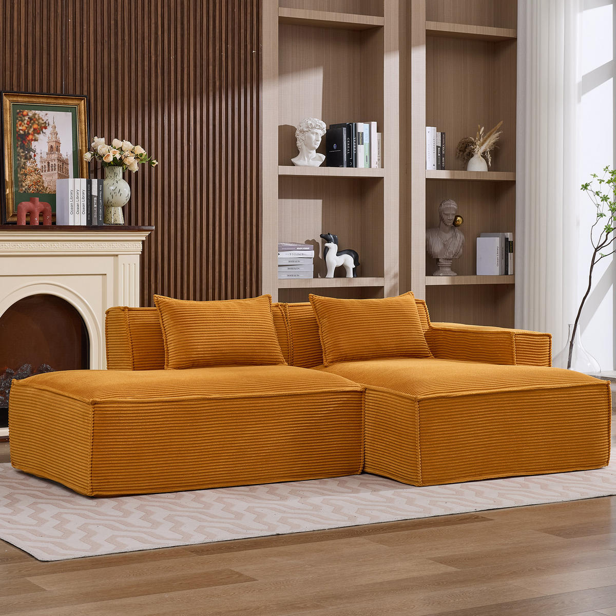 SOFA 235 cm Polyester Mustard Yellow mit 2 Kissen - Gelb, Textil (129/235cm) - Meubliv