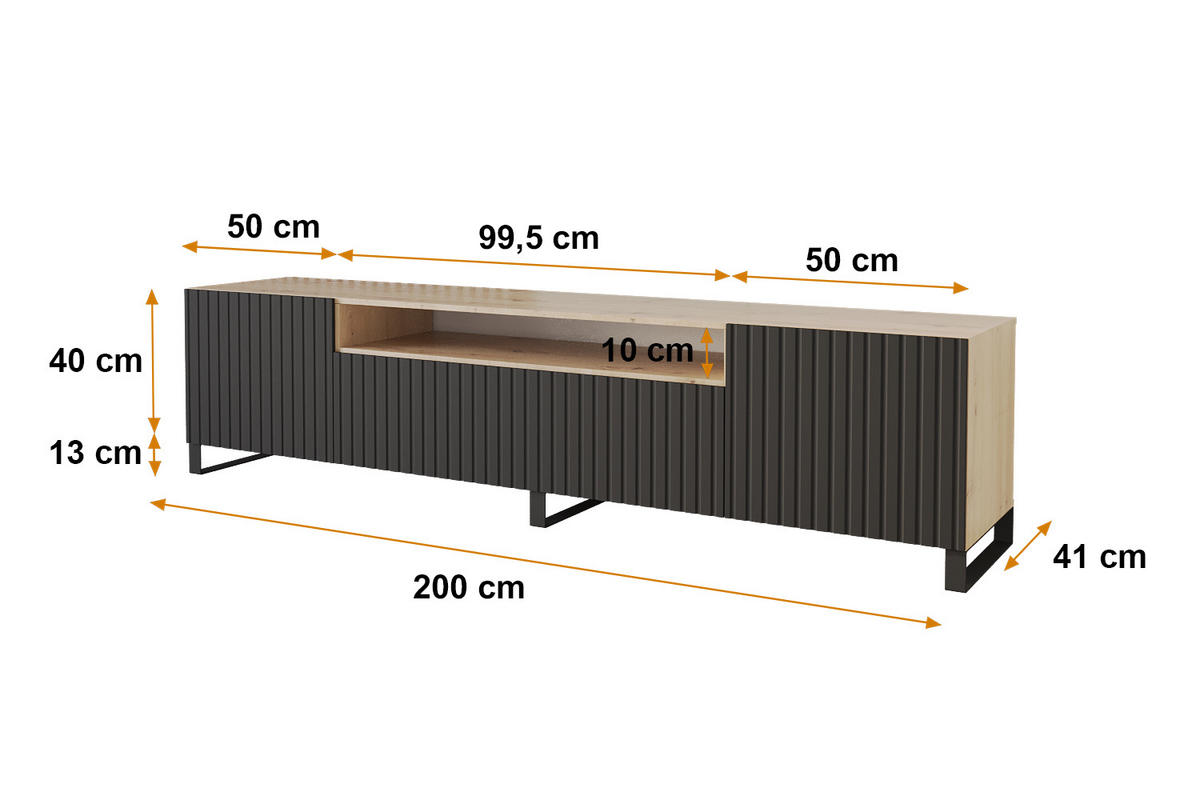 LOWBOARD KITO-S 200x53x41 cm - Artisan / Schwarz - Schwarz/Eiche Artisan, Holzwerkstoff (200/53/41cm) - ALTDECOR