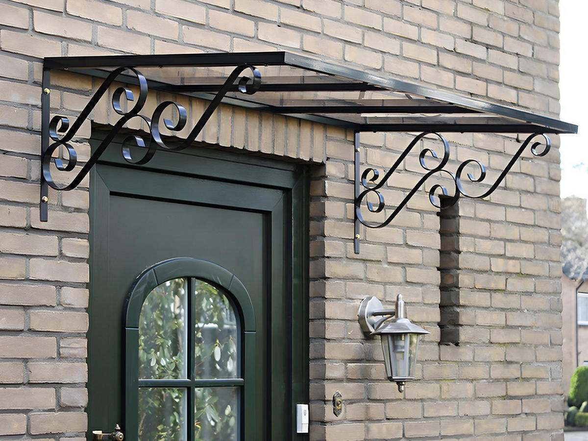 VORDACH - Aluminium - 120 x 80 cm - geneigt - AMBAN - Schwarz, Kunststoff (120/42.5/80cm) - Vente-Unique