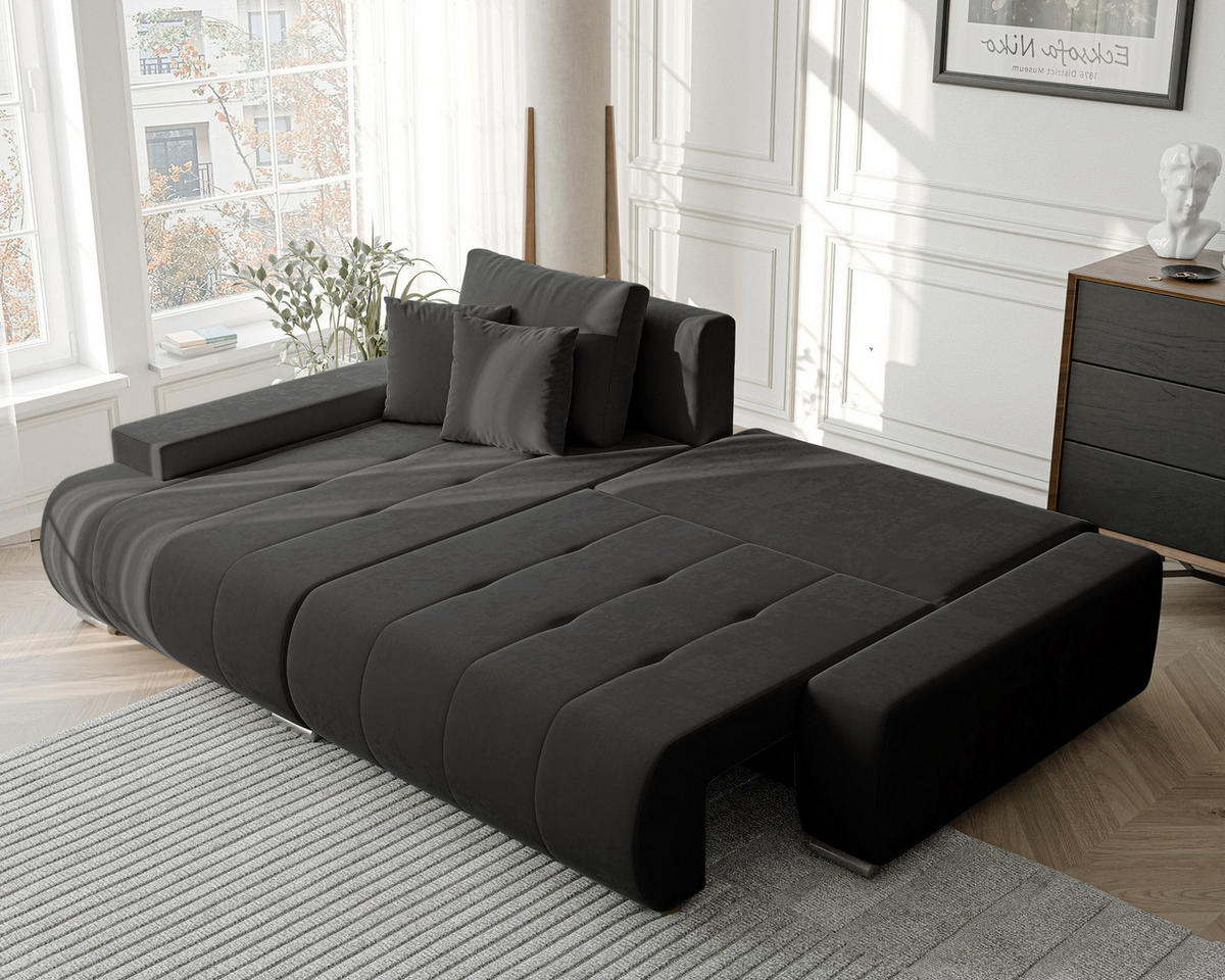 ECKSOFA NIKO Links, mit Schlaffunktion und Bettkasten, Anthrazit - Anthrazit, Textil (227/153cm) - Idohome