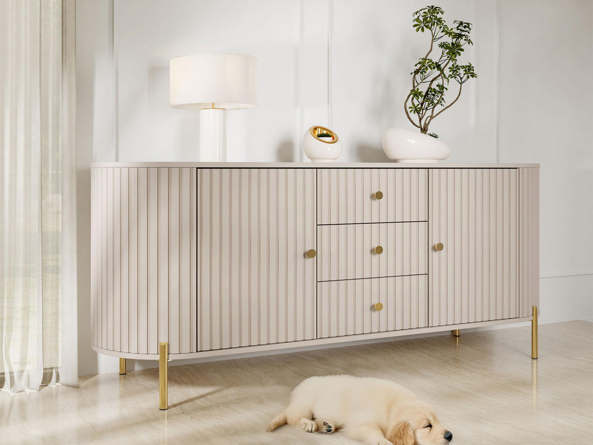 SIDEBOARD Sepiroz 180 2D3SZ - Sandfarben/Goldfarben, Holzwerkstoff/Metall (178/79/43cm) - MIRJAN24