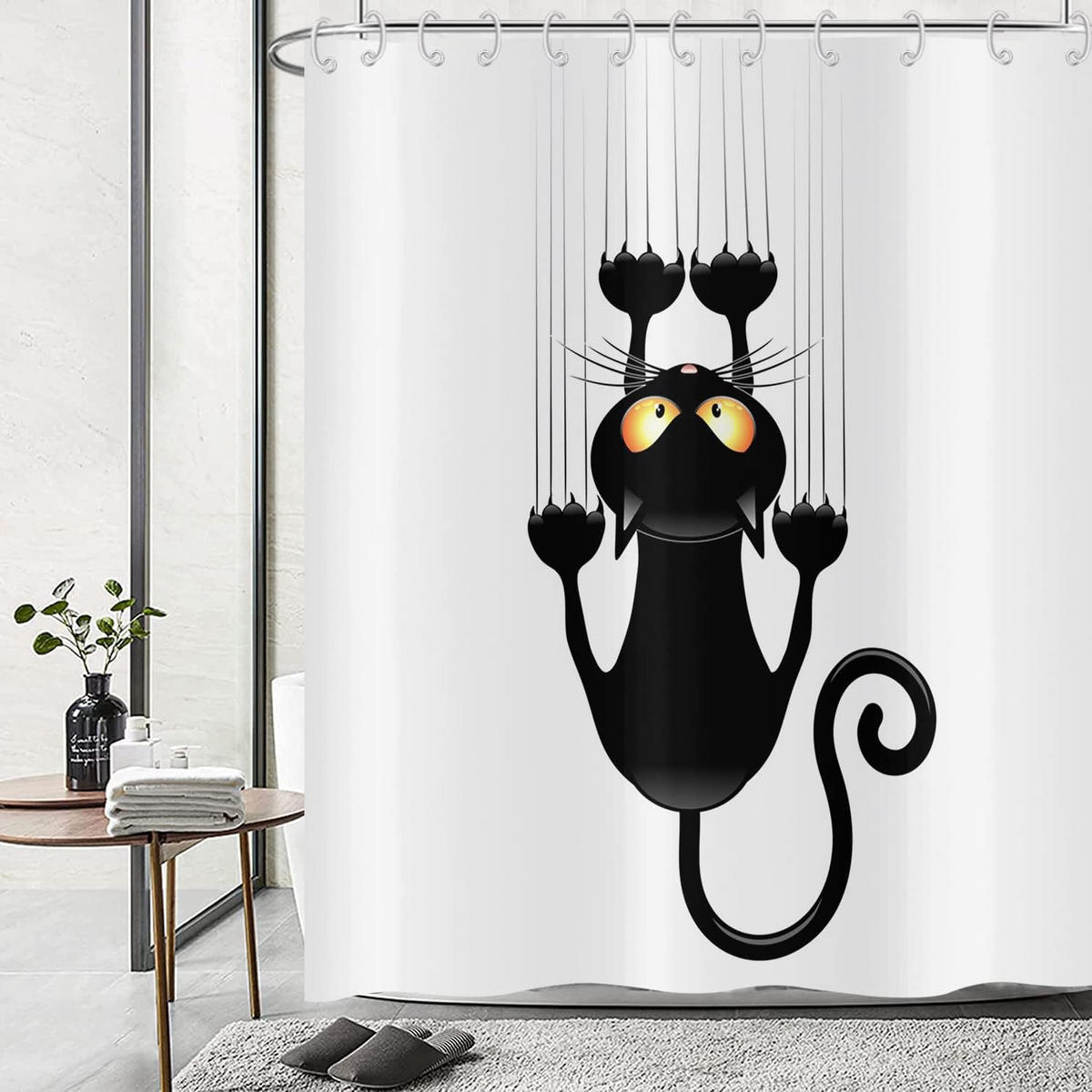 DUSCHVORHANG Katze Schwarz 120 x 180 cm Wand Stoff wasserdicht waschbar - Weiß, Textil (120/180cm) - MCBOSON
