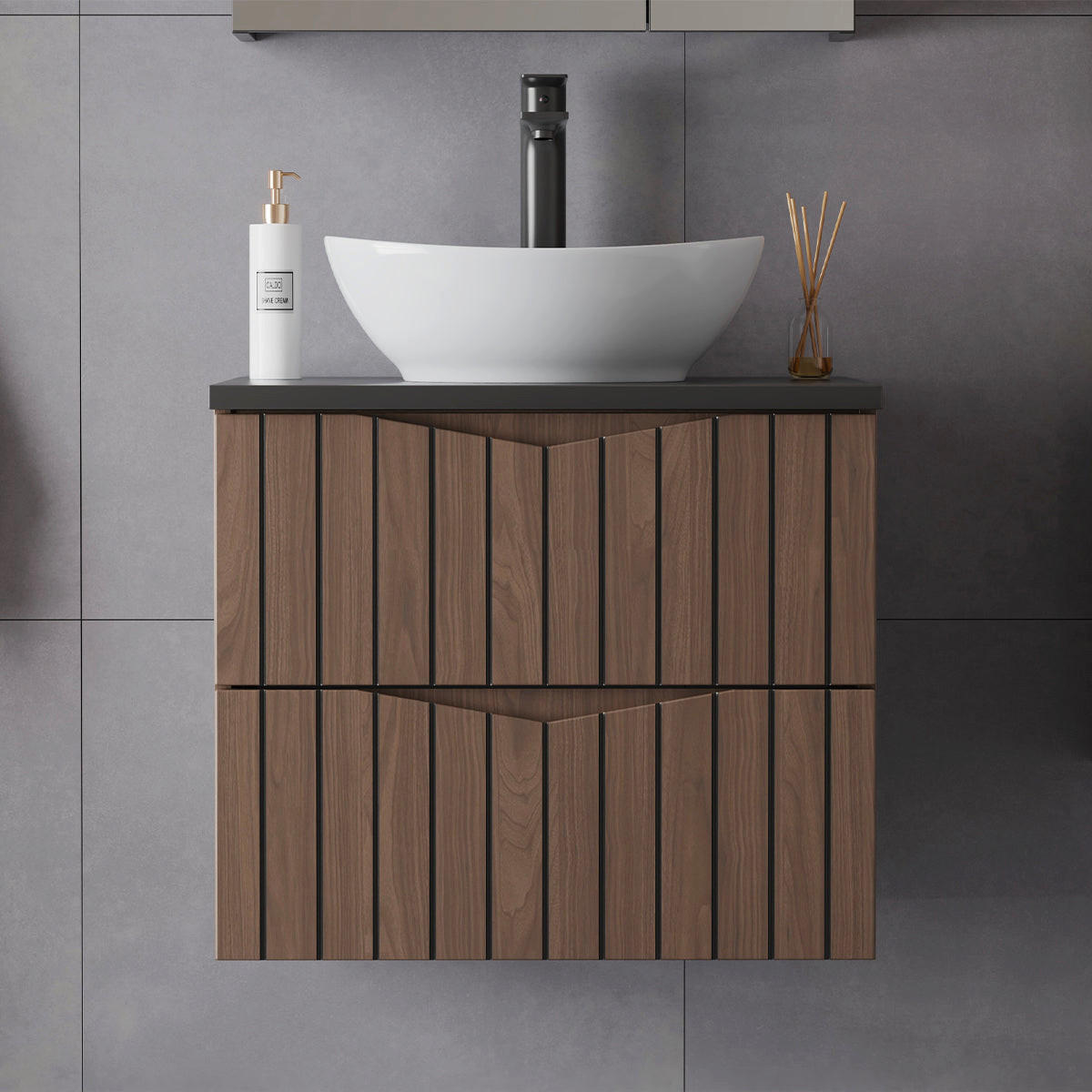 SKRINKA POD UMÝVADLO 60.6cm Siena Drevo a čierna farba - čierna, kompozitné drevo (60.6/52.2/46.5cm) - Petits-meubles