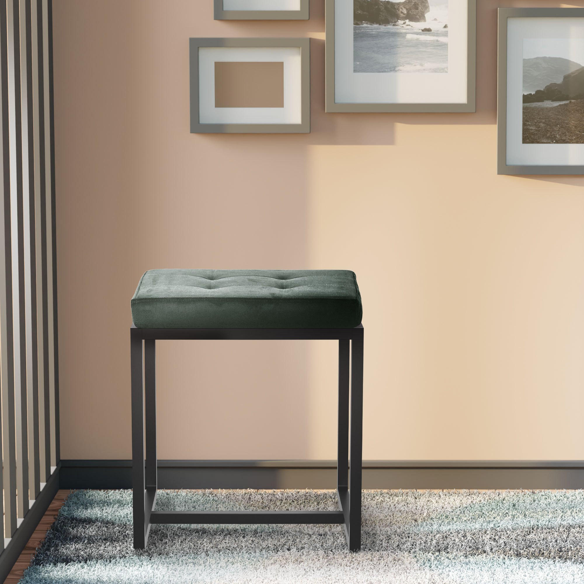 SITZWÜRFEL eckig 40/40/48 cm Samt grün - Schwarz/Grün, Textil/Metall (40/48/40cm) - CLP