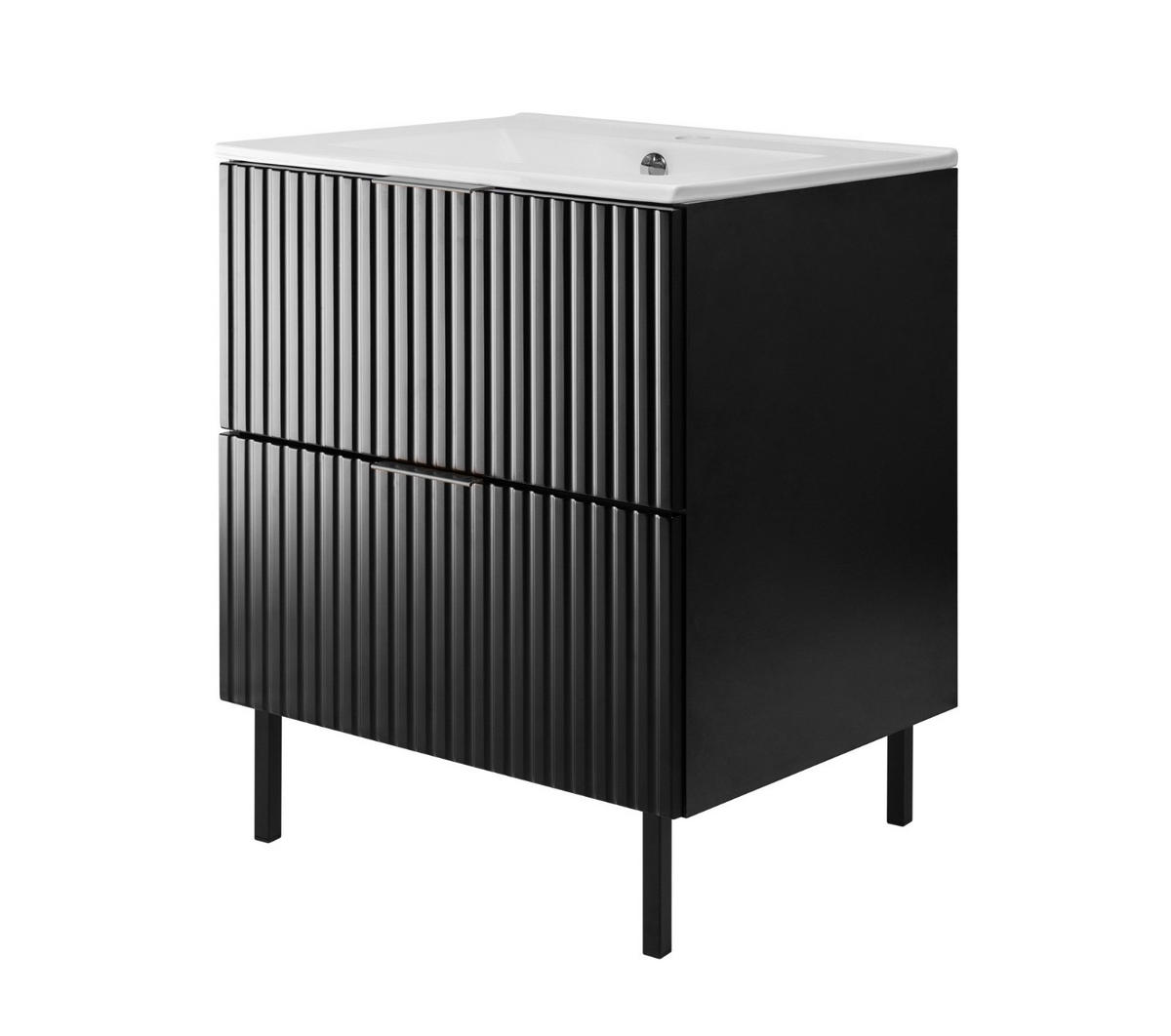 WASCHBECKUNTERSCHRANK, Schwarz, 60 x 77 x 46 cm, schwarzer Griff, schwarze Beine, ohne Arbeitsplatte - Schwarz, Holzwerkstoff (60/77/46cm) - 3XE LIVING