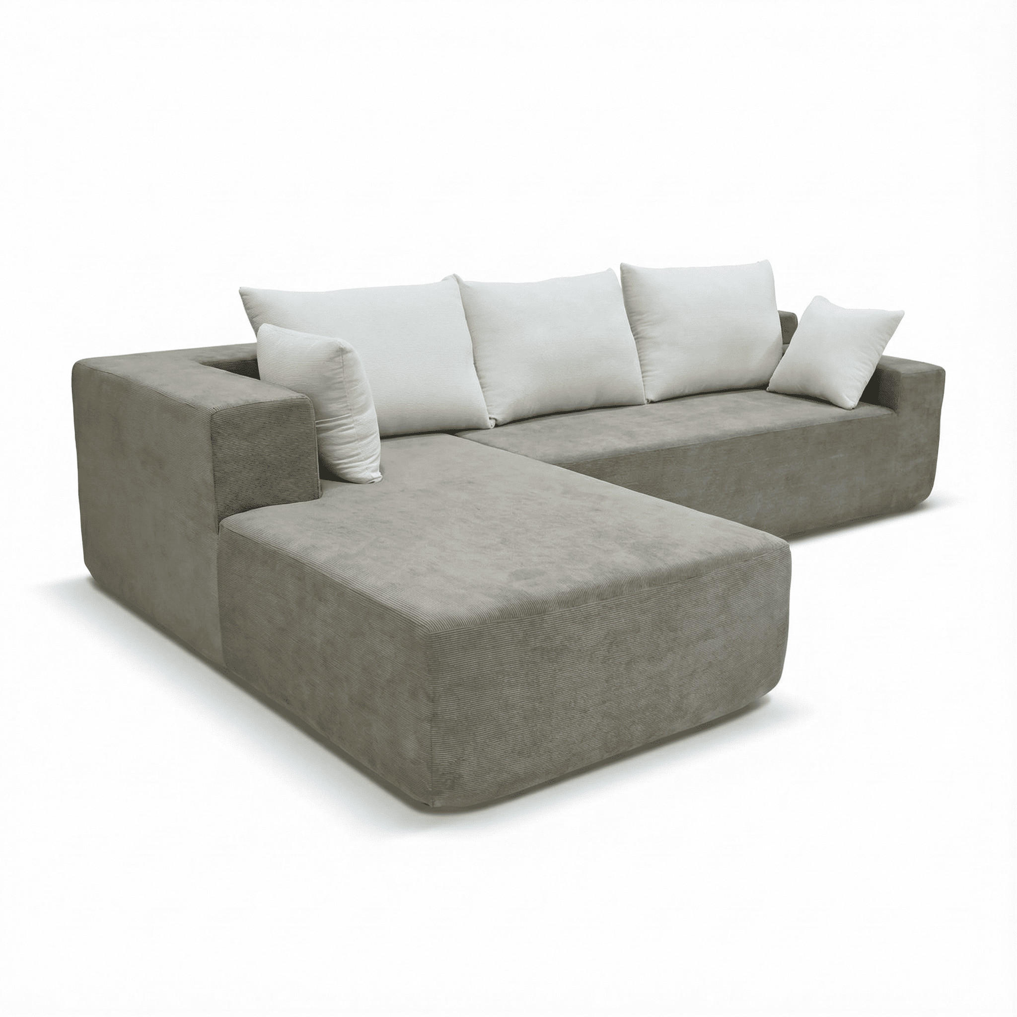 ECKSOFA Luna Sand Weiß 3-Sitzer Links - Weiß, Textil (267/175cm) - COCO Living
