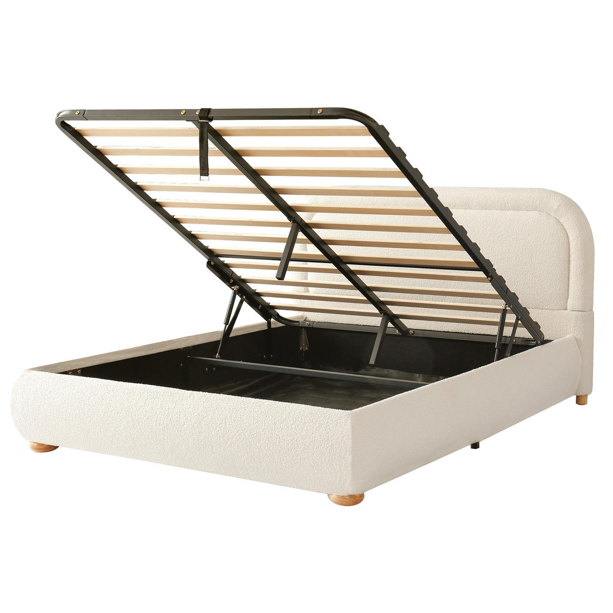 POLSTERBETT 140/190 cm in Beige Bouclé mit Bettkasten - Beige, Holzwerkstoff/Textil (140/190cm) - WISHDOR