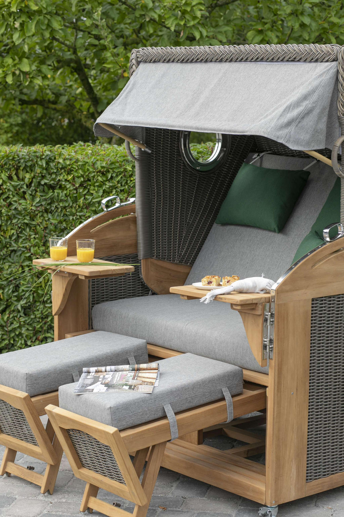 STRANDKORB XL Schillig Bullauge - Braun/Grau, Metall (142/170/95cm) - Mr. Deko