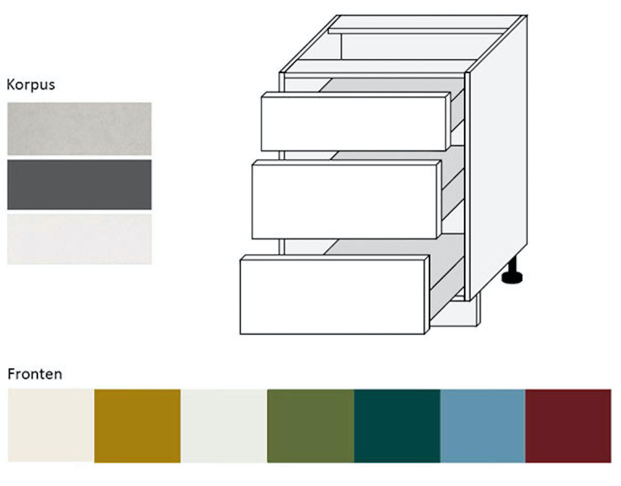 SCHUBLADENUNTERSCHRANK Rimini D3A/60 RAL 6025 Farngrün Matt / Weiß 60 / 50 / 82cm - Weiß/Grün, Holz/Holzwerkstoff (60/82/50cm) - Feldmann-Wohnen