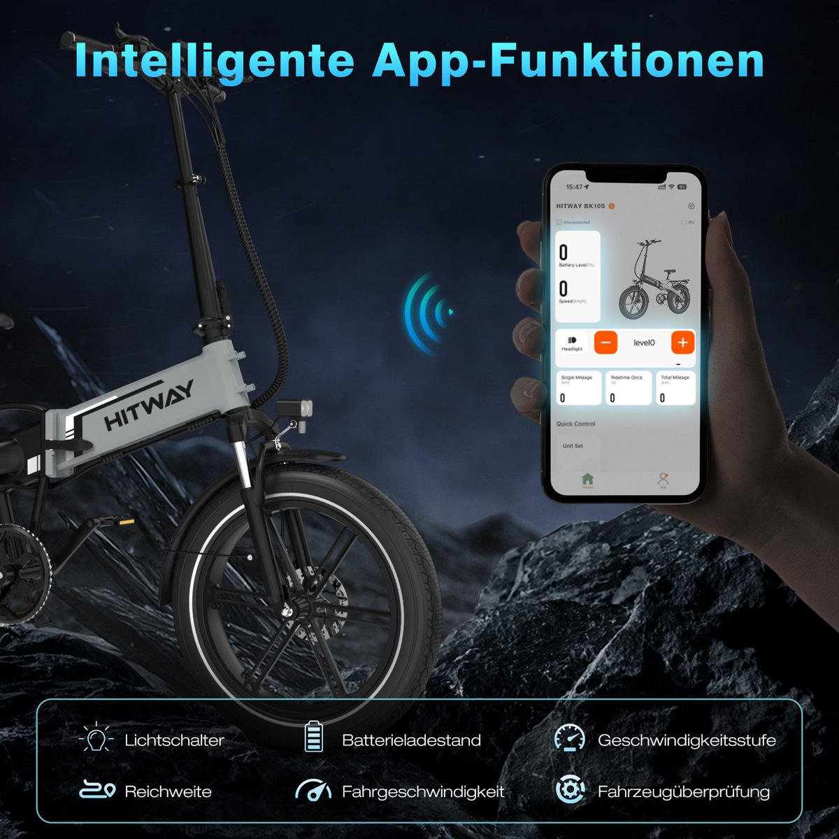 E-BIKE Klapprad BK10S1 20"×4.0", 624 Wh, 7-Gang, Aluminiumrahmen - Grau, Metall (38cm) - HITWAY