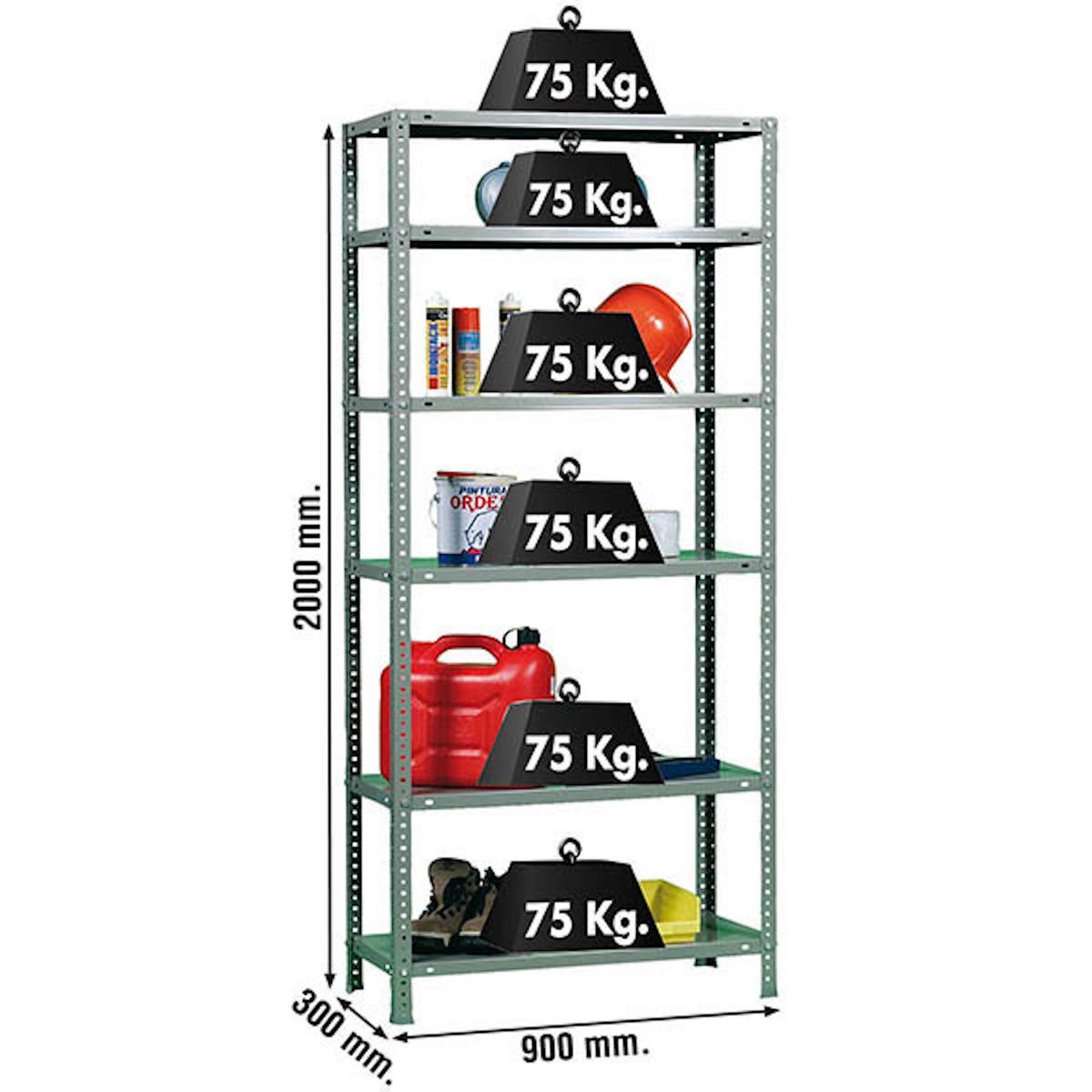 SCHRAUBREGAL PANDA TALL | HxBxT 200x90x30cm | 6 Fachböden | Fachlast 75kg | Grau - Grau, Metall (90/200/30cm) - PROREGAL