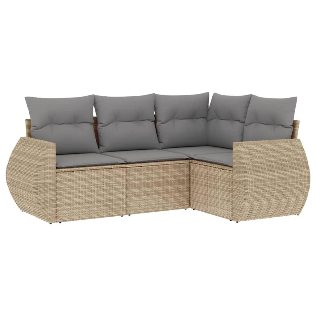 GARTEN-SOFAGARNITUR 4-teilig Mit Kissen Beige Poly Rattan - Beige, Kunststoff - vidaXL