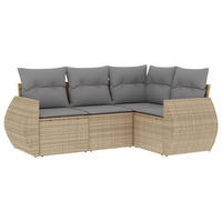 GARTEN-SOFAGARNITUR 4-teilig Mit Kissen Beige Poly Rattan - Beige, Kunststoff - vidaXL