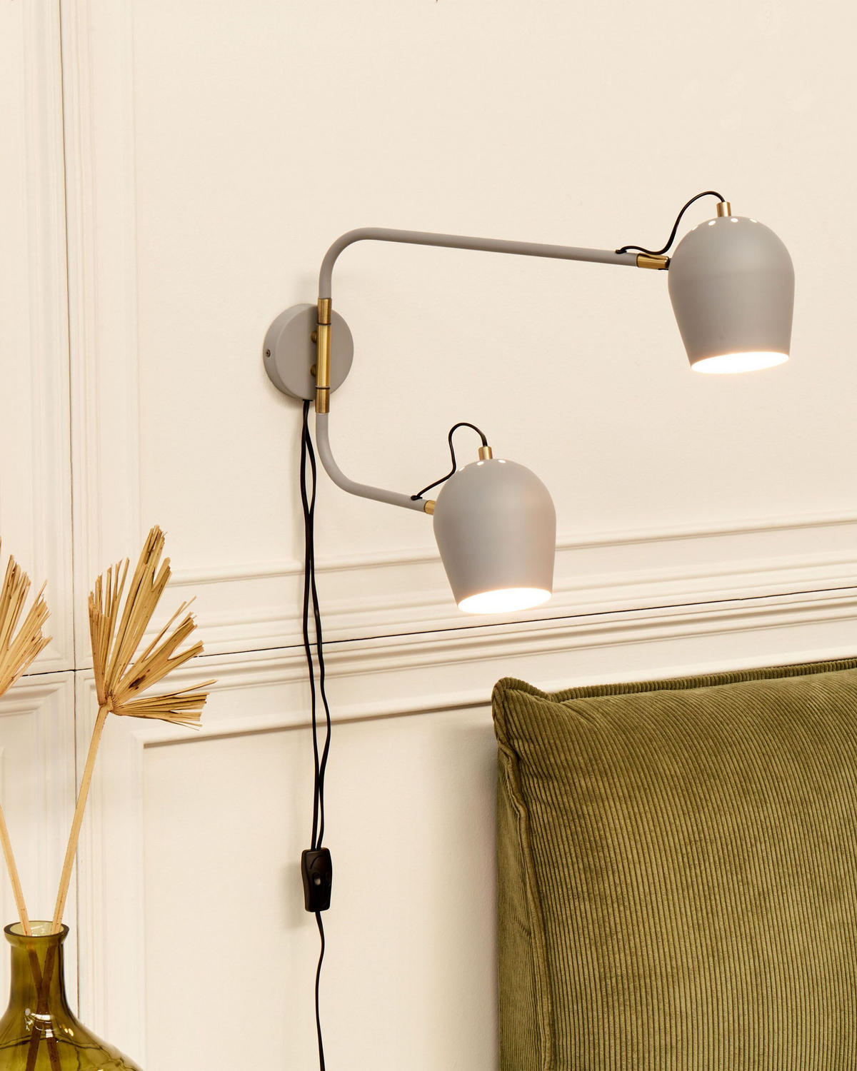 WANDLAMPE Grau/Weiß/Messing Estrella - Messingfarben/Weiß, Metall (13/56/54cm) - Beliani