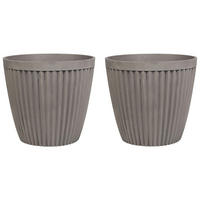 BLUMENTOPF 2er-Set taupe rund 36/36/33 cm Poka - Grau, Stein (33cm) - Beliani