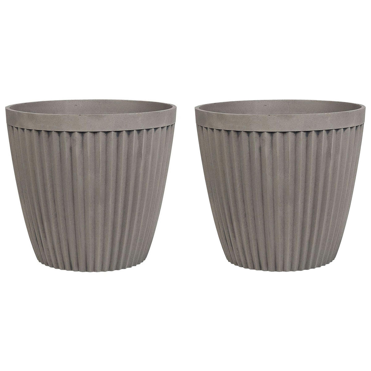 BLUMENTOPF 2er-Set taupe rund 36/36/33 cm Poka - Grau, Stein (33cm) - Beliani