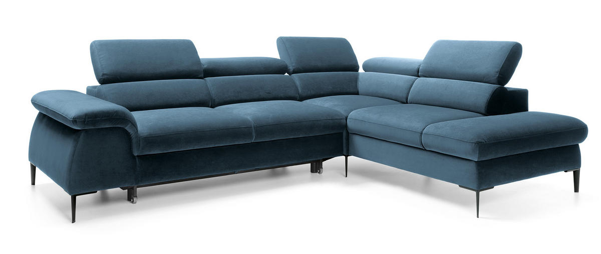 SCHLAFSOFA 280 cm Amaro L mit verstellbaren Kopfstützen, Rechts, Dunkelblau - Dunkelblau, Holz (214/280cm) - Emporius