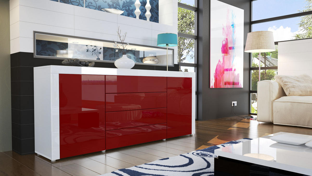 SIDEBOARD La Paz Bordeaux Hochglanz / Weiß Hochglanz - Bordeaux, Holzwerkstoff (167/72/35cm) - Vladon