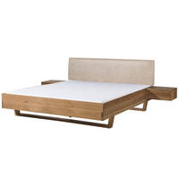 HOLZBETT mit Nachttisch Massivholz Eiche 200 x 200 x 86 natur FICHTELBERG #136 - Beige/Braun, Holz (200/200cm) - Massivmoebel24