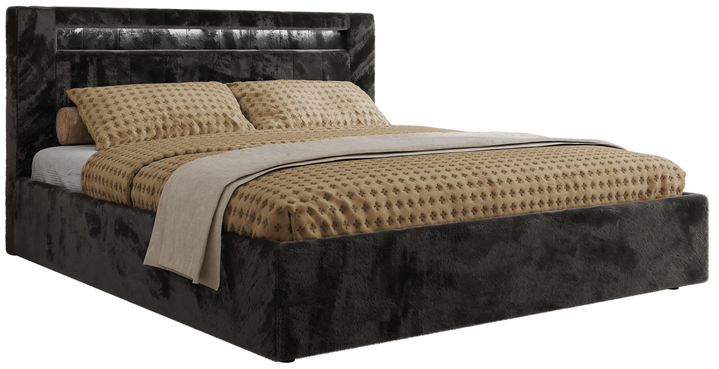 POLSTERBETT GOLD 5 CLASSIC 140/200 - Dunkelgrau Plüsch - Pocket-Matratze - Dunkelgrau, Textil (140/200cm) - MKS