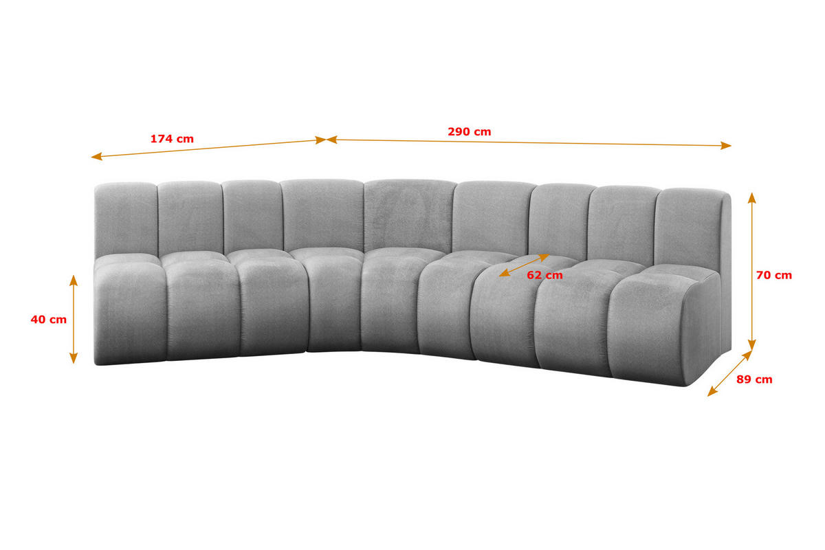 ECKSOFA modulares Sofa Montra-L1 - 290x174x70 cm Grau - Hellgrau, Holzwerkstoff/Textil (290/174cm) - ALTDECOR