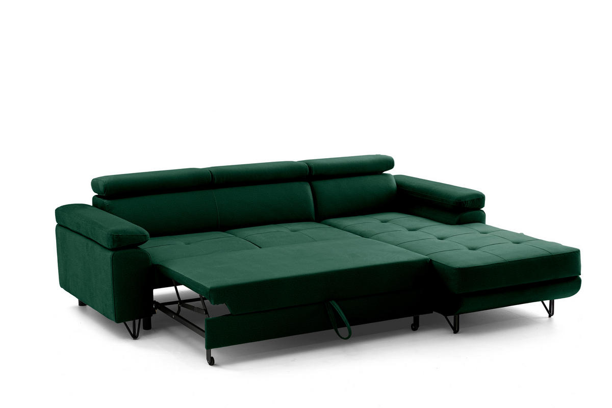 ECKSOFA NORIS L Rechts mit Schlaffunktion 128x203 Velours Dunkelgrün - Dunkelgrün/Schwarz, Holz/Textil (250/183cm) - Muffo